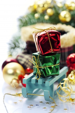 Bright christmas composition with sledgeの写真素材