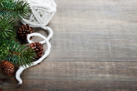 Christmas border design on the wooden backgroundの写真素材