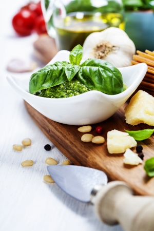 closeup of freshly made pesto の写真素材