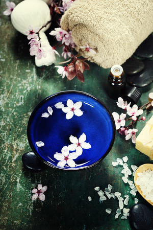 Spa setting over wooden の写真素材