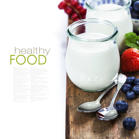 Healthy breakfast - yogurt with muesli and berries - health and diet conceptの写真素材