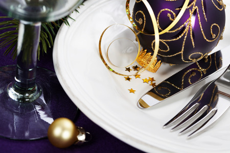 Christmas And New Year Holiday Table Setting-Holiday decorationの写真素材
