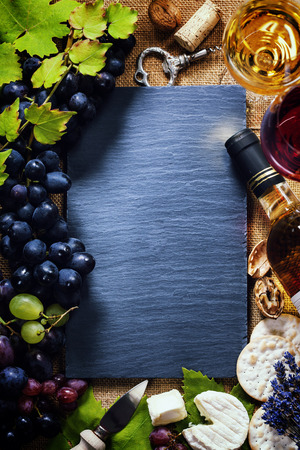 Food background with Wine, cheese and Grape.の写真素材
