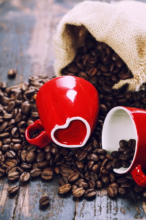 Valentine card. Chocolate and coffee for Valentine's Dayの写真素材