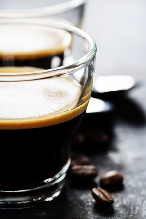 Cups of Espresso on dark rustic backgroundの写真素材