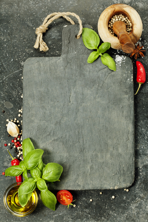 vintage cutting board and fresh ingredients - Cooking, Healthy Eating or Vegetarian conceptの写真素材