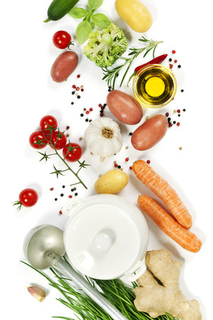 Ingredients for soup.Top view.  Bio Healthy food. Organic vegetables.の写真素材