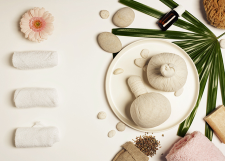 Spa setting on white background. Flat layの写真素材