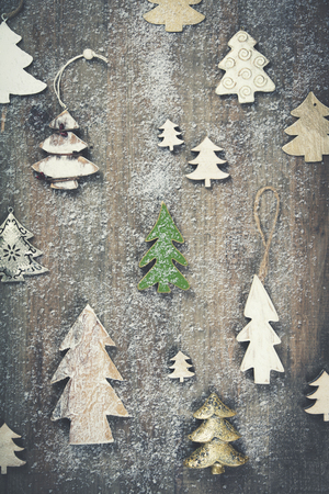 Rustic wood background for Christmas with copy space for all Christmas design. Old wood texture decorated with Christmas decoration theme for wallpaper and product display in Christmas time. Top viewの写真素材