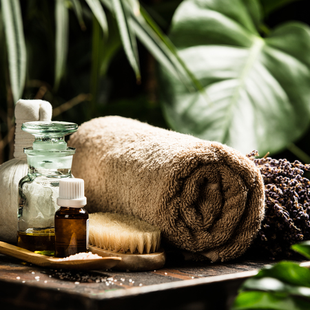 SPA composition on tropical backgroundの写真素材