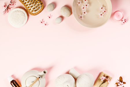 SPA settings on pink backgroundの写真素材