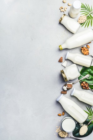 Dairy free milk substitute drinks and ingredientsの写真素材