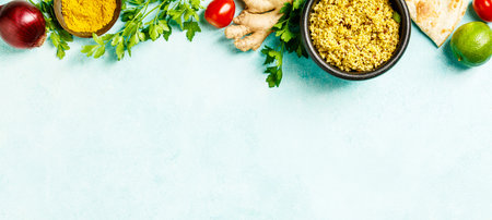 Traditional curry on blue background