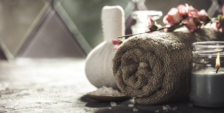 Spa composition, space for text. Natural cosmetics and wellness concept.の写真素材