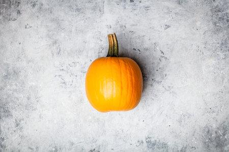 Orange autumn pumpkin on grey concrete background