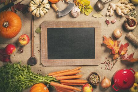 Healthy food cooking background, top view, copy spaceの写真素材