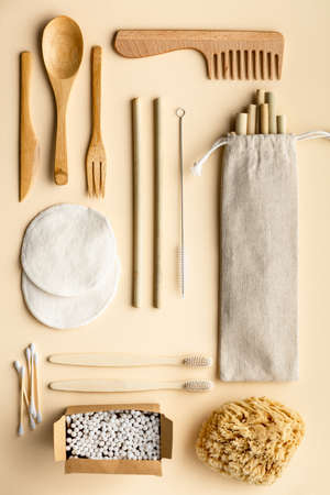 Zero waste, Recycling, Sustainable lifestyle concept, flat layの写真素材