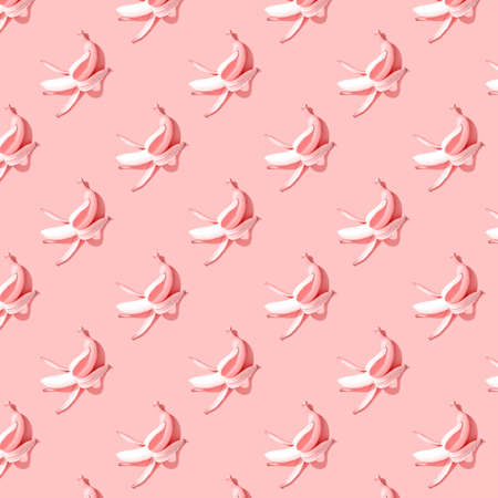Pink bananas on pink background pattern, square. Minimal style.の写真素材