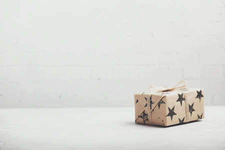 Gift box in craft paper, creative and zero waste gift wrappingの写真素材