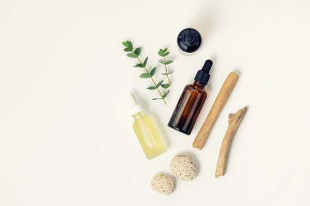 Natural eco friendly cosmetics concept, flat layの写真素材