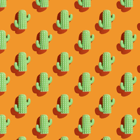 Pattern mexican style cactus on orange background top view square