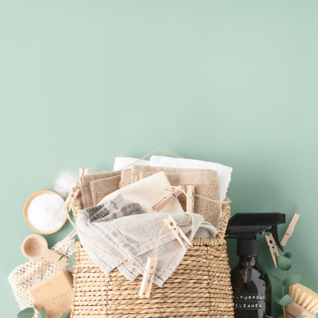 Eco-friendly laundry and housekeeping concept copy space