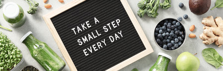Take a small step every day letter board quote flat layの写真素材