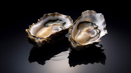 Close up of opened fresh oysters selective focusの写真素材