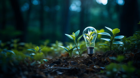 Saving energy and environment. Tree growth in light bulb for saving Ecology energy nature. Eco and Technology conceptの写真素材