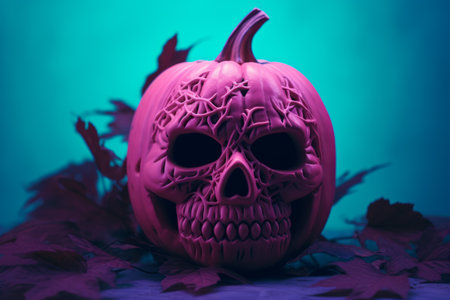 Scary Halloween pumpkins for party night. Close up view of scary Halloween pumpkinの写真素材