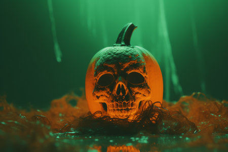 Scary Halloween pumpkins for party night. Close up view of scary Halloween pumpkinの写真素材