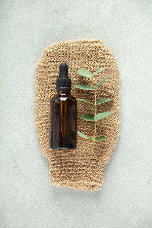 Sustainable lifestyle concept. Top view photo of eco friendly personal care products on grey backgroundの写真素材