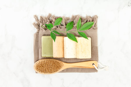 Bars of natural handmade soap, top view