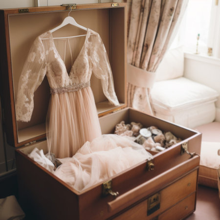 wedding dress hanging in the wardrobe ready for the eventの素材