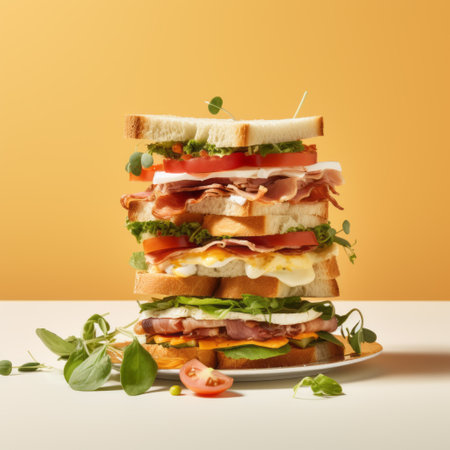 Giant Sandwich on colorful background close up, Fresh club sandwichの素材