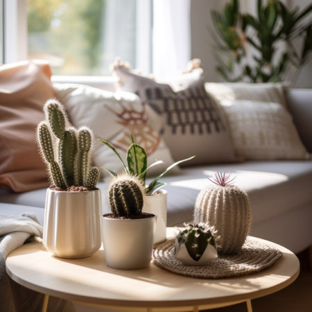 Modern minimal home interior design with Potted cactus plantsの素材