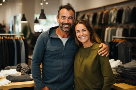 Portrait of a happy smiling couple, clothing store owners. Successful business conceptの素材