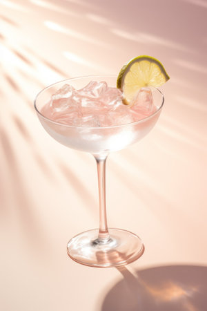 Alcohol cocktail drink in cocktail glass on pink background close upの素材