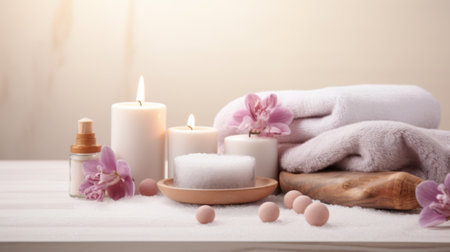 Spa composition with candles front viewの素材