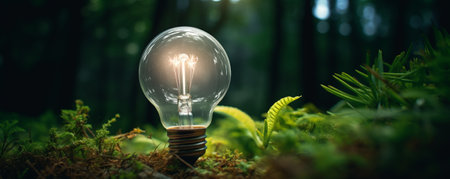 Saving energy and environment.  Tree growth in light bulb for saving Ecology energy nature. Eco and Technology concept bannerの素材