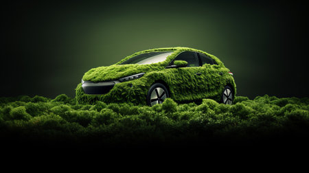 Car made of leaves, eco friendly car on green backgroundの素材