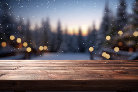 Empty wooden table and bokeh light background.の素材