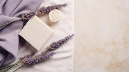 Bars of handmade soap with lavender flowers. Soap making. Soap bars. Spa, skin care.の素材