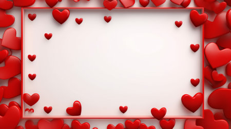 Valentine's Day composition. Photo frame and hearts on pastel pink background. Wedding. Birthday. Happy woman's day. Mothers Day. Flat lay, top view, copy spaceの素材