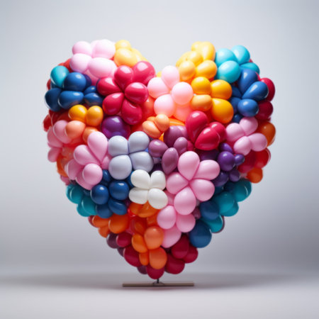 close up of heart sharp balloons flying in the air, levitation, vivid colorsの素材
