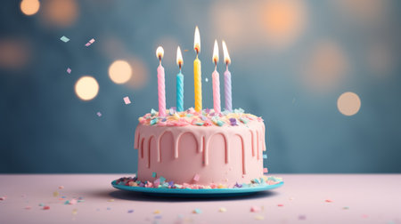 Beautiful homemade birthday cake with candlesの素材