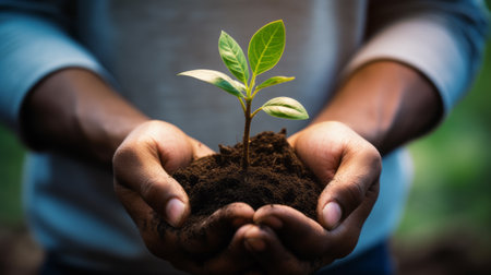 Close Up Plant in Hands. Care of the Environment. Ecology conceptの素材