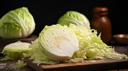 Traditional Russian fermented cabbage in a glass jar on the tableの素材