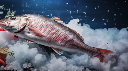 Fresh fish on ice at the fish market close upの素材