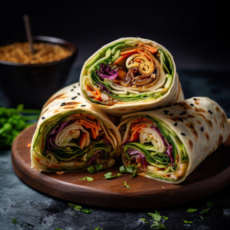 Vegan vegetable wraps, ready to eat, close up, healthy foodの素材